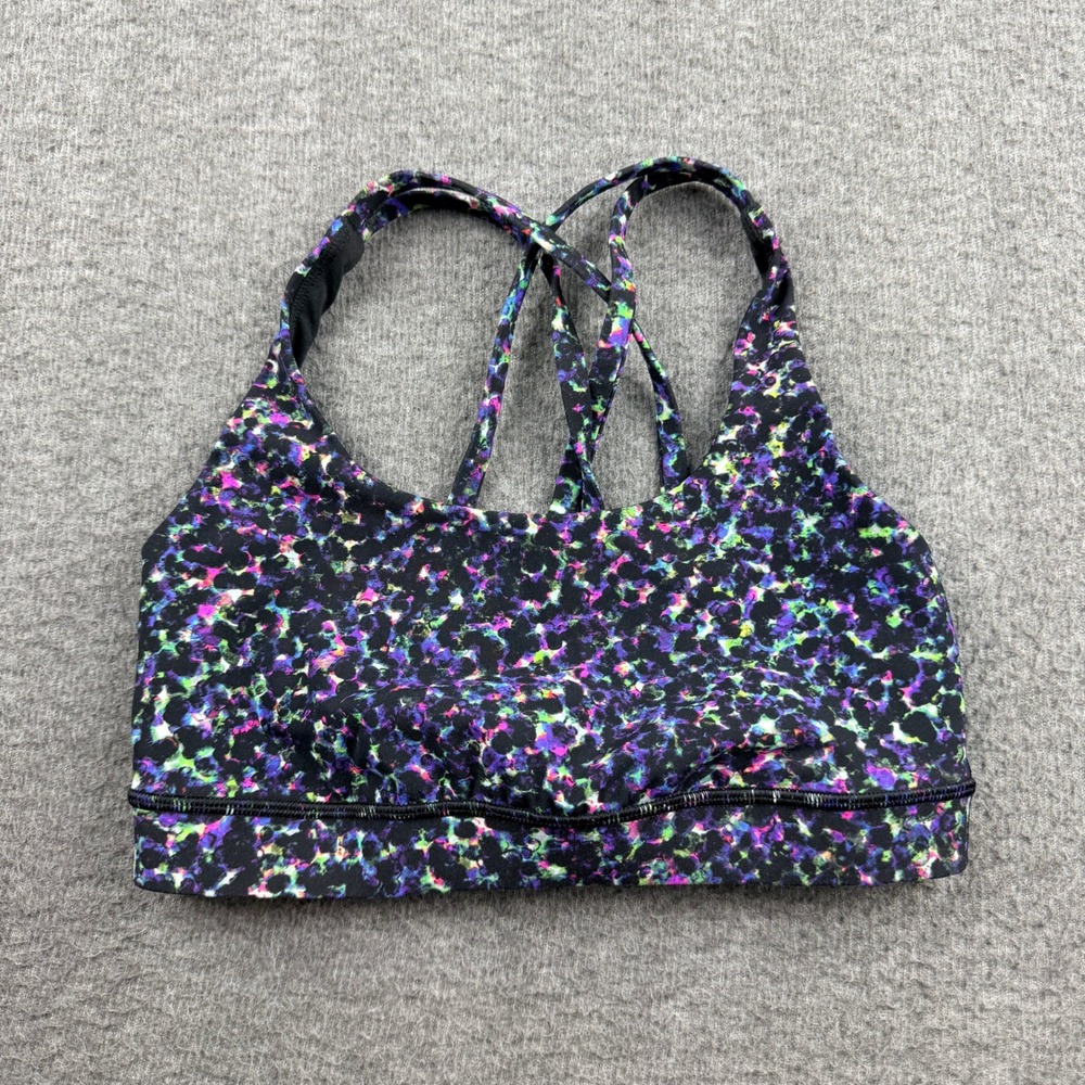 Lululemon Free To Be Wild Sports Bra Floral Multi Black Strappy Yoga Size 4